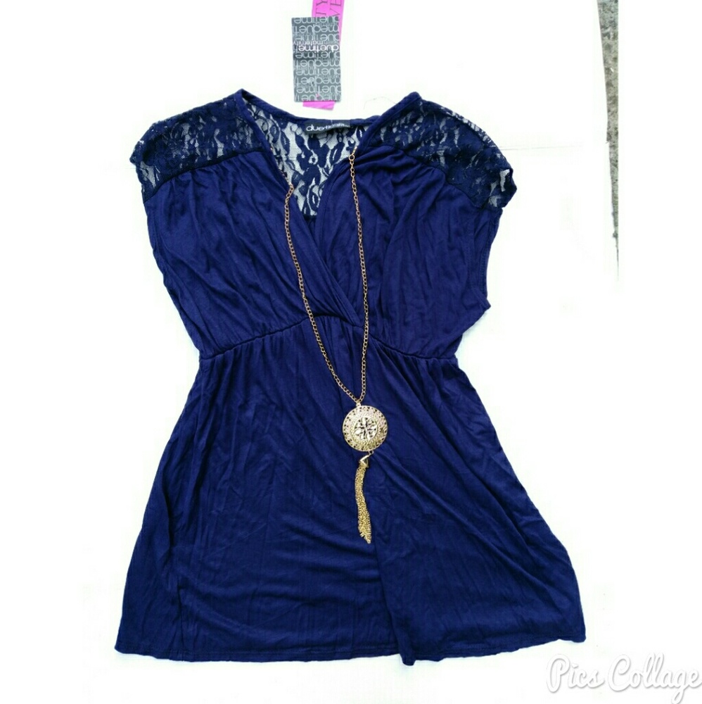 Beautiful Blue Maternity Blouse with Necklace -NWT